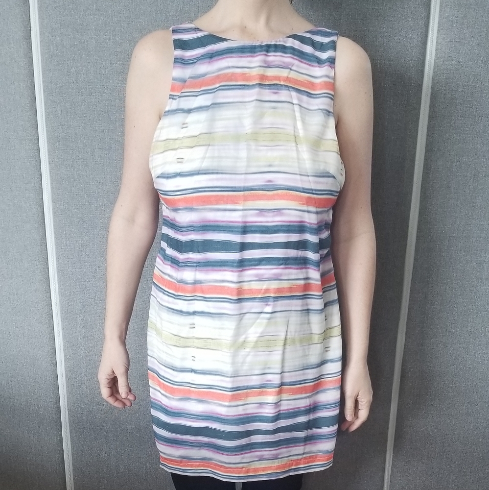 (M) Minty Meets Munt Long Top/ Open Back Stripes Rainbow Pastel Art Deco Cutout